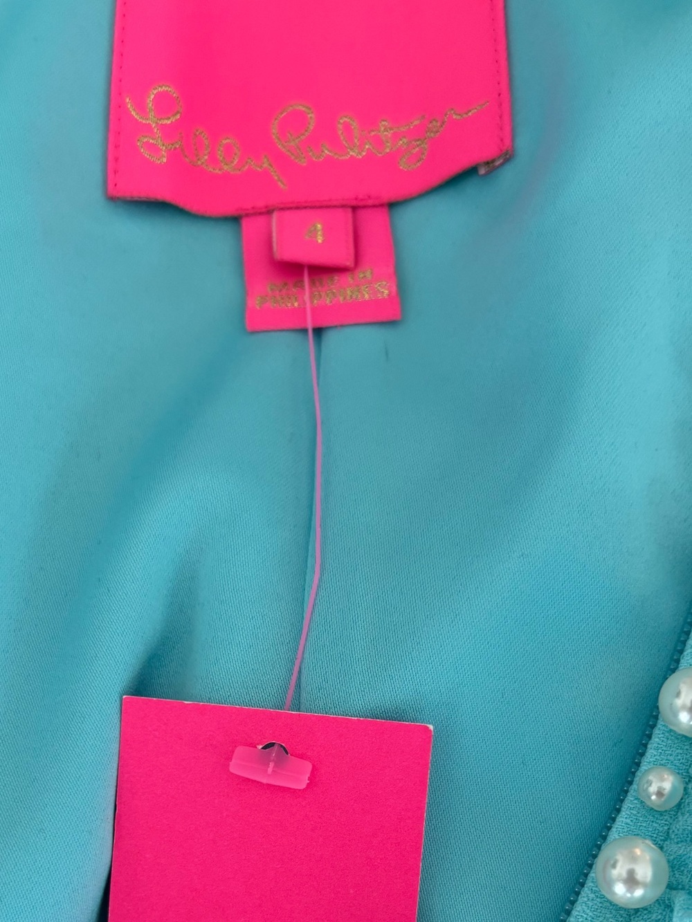 Lilly Pulitzer Adalee Shift Aqua Ruffled Pearl-Trim Shift Dress size 4 NWT - Picture 6 of 9